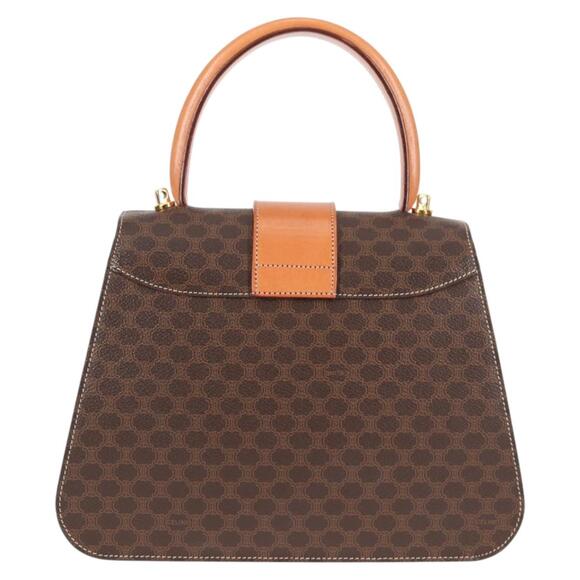 CELINE Circle Macadam Canvas Hand Bag Pvc Leather Brown Gold - Picture 3 of 13